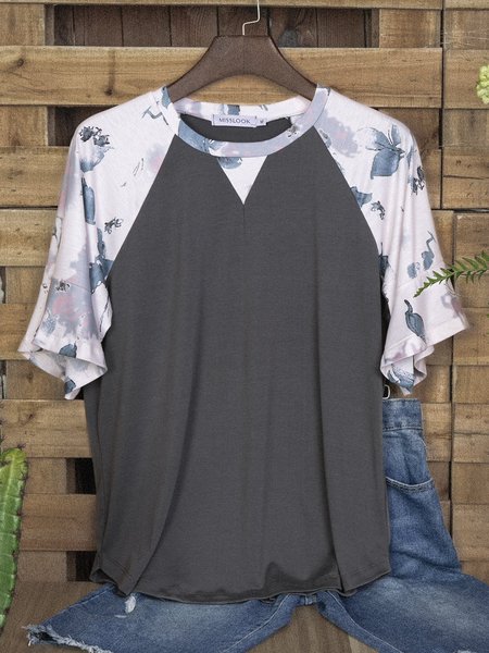 

Gray Floral Cotton-Blend Casual T-shirt, Blouses & Shirts