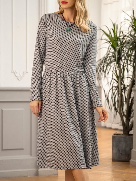 

Grey Long Sleeve Crew Neck Midi Dress, Midi Dresses