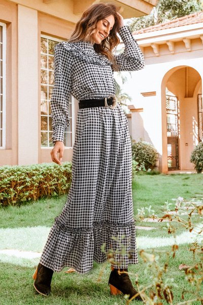 

White-Black Plaid Sweet Women Clothing, Auto-clearance