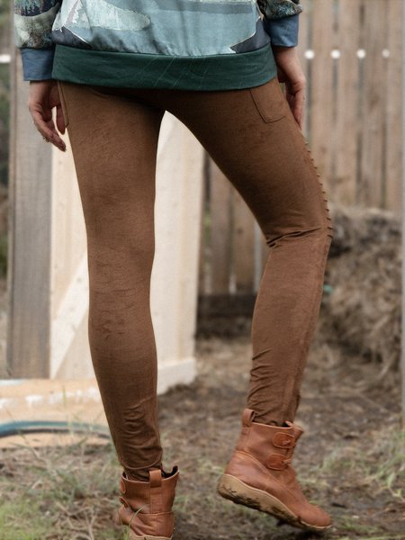 

Faux Suede Casual Stretchy Leggings Pants, Brown, leggings