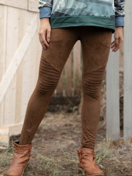 

Faux Suede Casual Stretchy Leggings Pants, Brown, Auto-Clearance