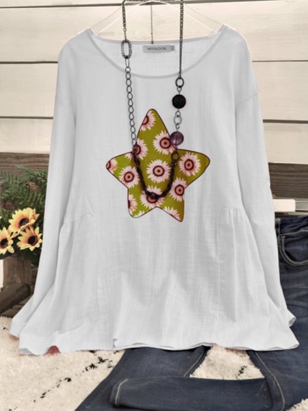 

Casual Plus Size 3/4 Sleeve Printed Shirts Tops, White, T-Shirts