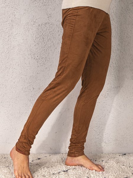 

Vintage Faux Suede Casual Stretchy Leggings Pants, Brown, leggings