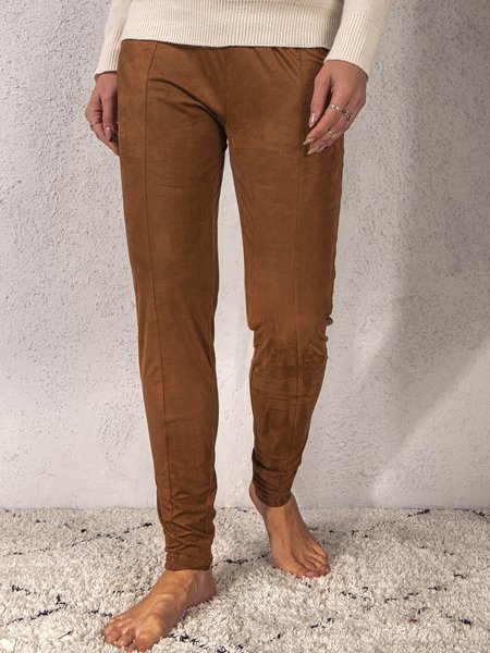 

Vintage Faux Suede Casual Stretchy Leggings Pants, Brown, Pants
