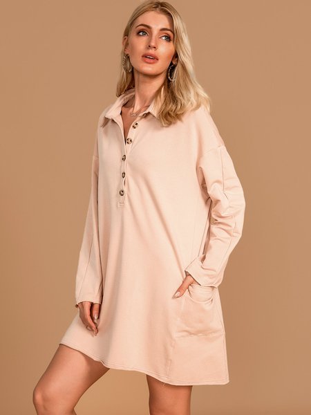 

Khaki Long Sleeve Tc Shirt Collar Shift Knitting Dress, Auto-clearance
