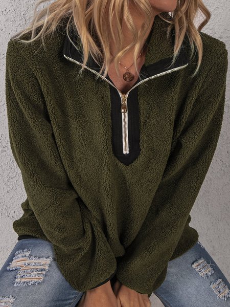 

Long Sleeve Zipper Shawl Collar Sweatshirts, Army green, Designers