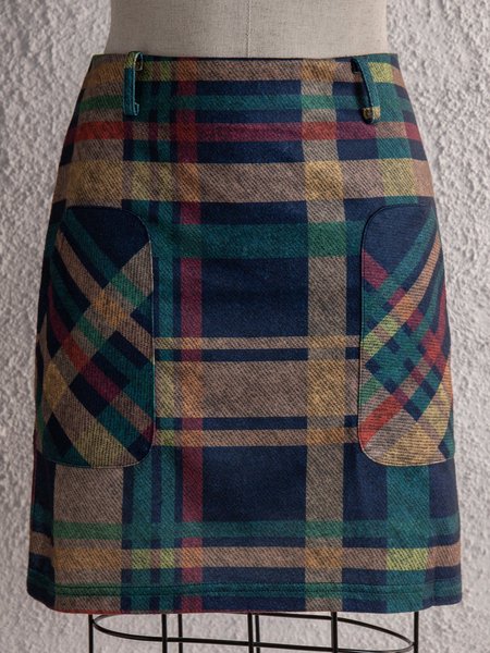 

Blue Cotton-Blend Sweet Plaid A-Line Skirt, Auto-Clearance