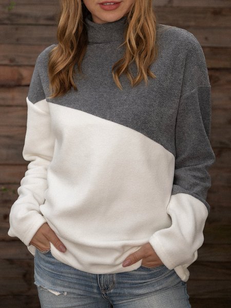 

Turtleneck Fleece Long Sleeve Solid Top, Gray, Hoodies & Sweatshirts