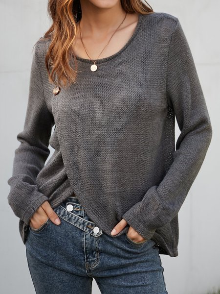 

Long Sleeve Paneled Plain Casual T-shirt, Gray, Casual Tops