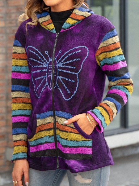 

Long Sleeve Butterfly Casual Knit coat, Violet, Coats