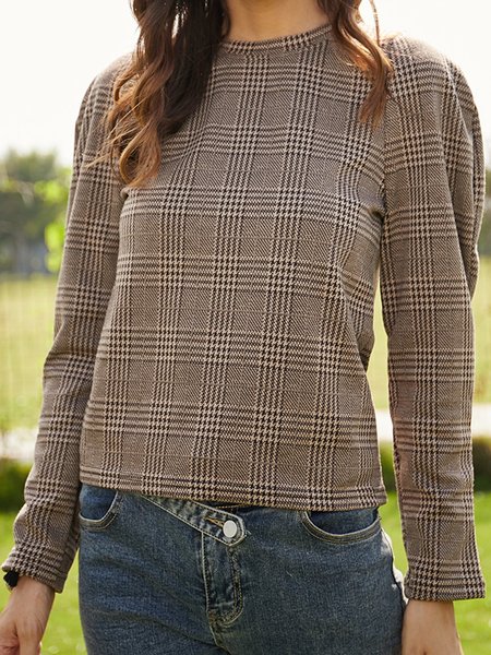 

Long Sleeve Cotton-Blend Plain Shirts & Tops, Gray, Tops