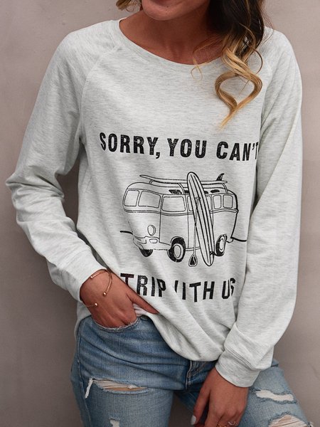

Vintage Letter Crew Neck Tops, Light gray, Tops