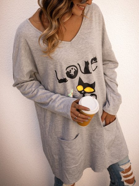 

Printed Long Sleeve Cotton-Blend Shirts & Tops, Gray, Tunics