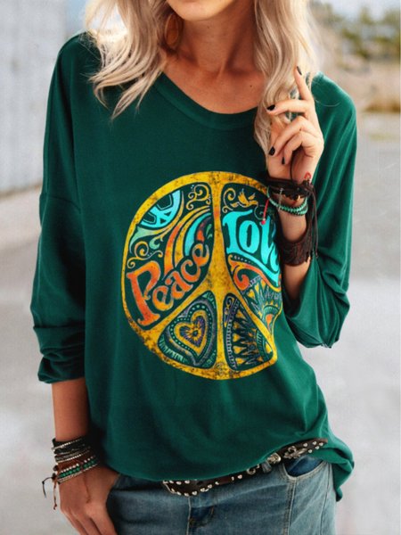 

Felpa Casuale Maniche Lunghe, Verde, T-Shirts