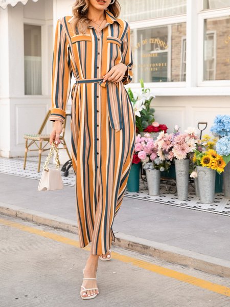 

Casual Shirt Collar Slit Weaving Dress, Multicolor, Dresses