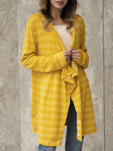 

Yellow Solid Cotton-Blend Long Sleeve Paneled Sweater coat, Coats