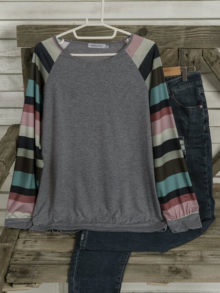 

Long Sleeve Crew Neck Casual Shirts & Tops, Gray, Long sleeve tops