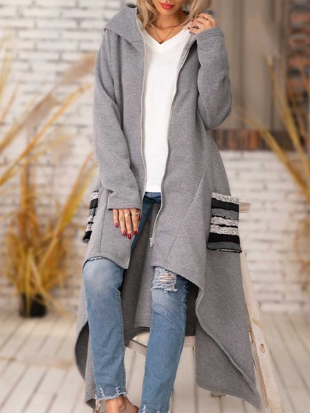 

Long Sleeve Hoodie Knit coat, Gray, Coats