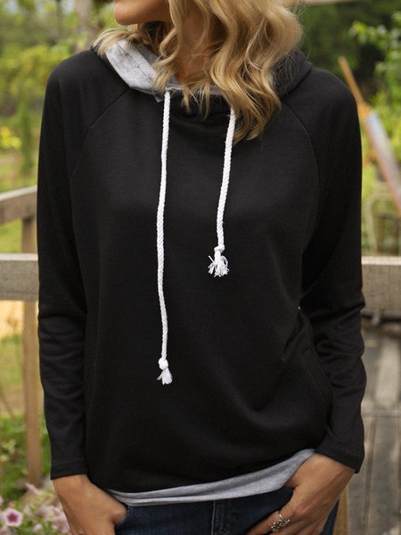 

Long Sleeve Pockets Hoodie Cotton-Blend Sweatshirts, Black, Hoodies & Sweatshirts