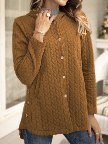 

Solid Long Sleeve Outerwear, Brown, Outerwear