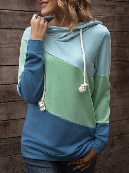 

Blue Hoodie Paneled Long Sleeve Solid Sweatshirt, Hoodies & Sweatshirts