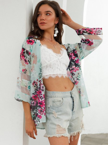 

3/4 Sleeve Holiday Outerwear, Green, Kimonos
