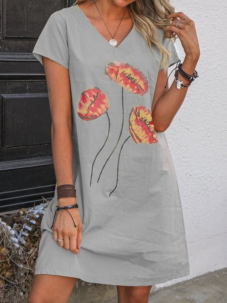 

Casual Short Sleeve Knitting Dress, Gray, Casual Dresses