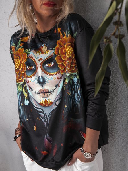 

La Catrina Calavera Long Sleeve Pullover, Black, Sweatshirts & Hoodies