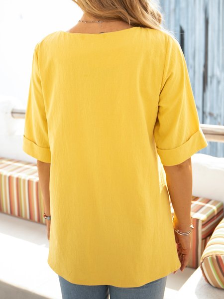 

Half Sleeve Pockets Tops, Yellow, Designers