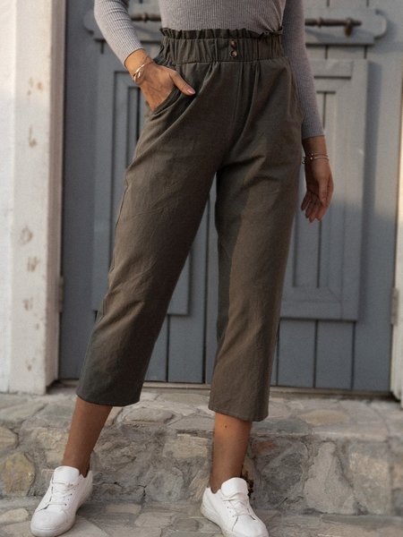 

Casual Vintage Solid Cotton Washed Pants, Khaki, Pants