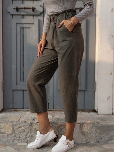 

Casual Vintage Solid Cotton Washed Pants, Khaki, Pants