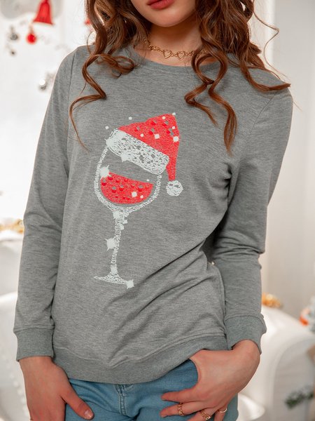 

Women's Christmas Wine Glass Print Sweatshirts, Gray, Sweatshirts & Hoodies