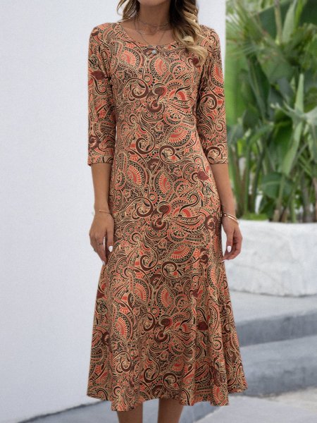 

Crew Neck Half Sleeve Knitting Dress, Printing, Dresses