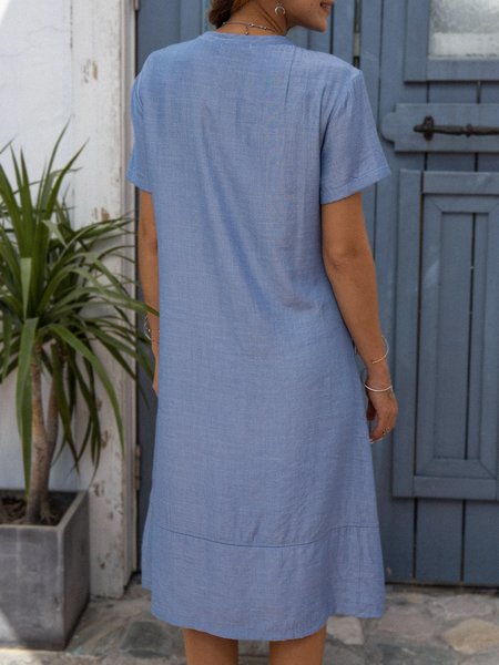 

Pockets V Neck Vintage Women Dress, Blue, Designers