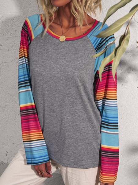 

Long Sleeve Crew Neck Tops, Gray, Long sleeve tops