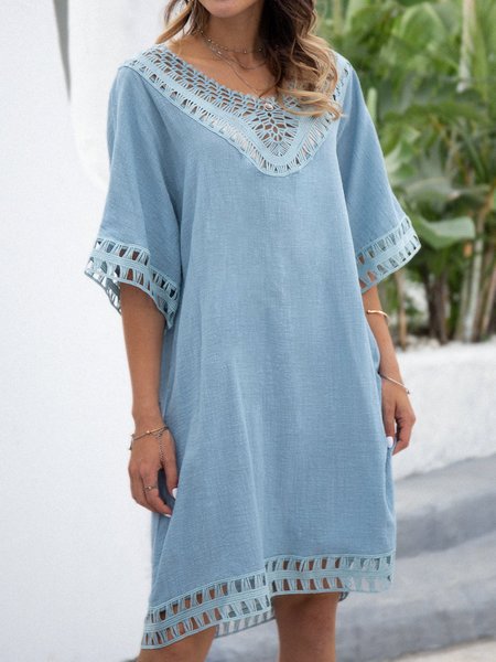 

Boho Casual V Neck Vintage Guipure Lace Women Dress, Blue, Designers