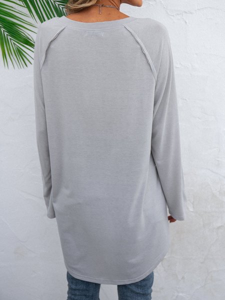 

Casual V Neck Cotton-Blend T-shirt, Warm grey, Tunics