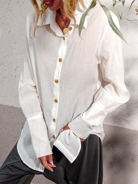 

Cotton-Blend Long Sleeve Blouse, White, Shirts & Blouses