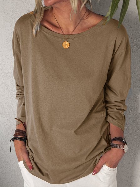 

Long Sleeve Plain Top, Brown, Tops