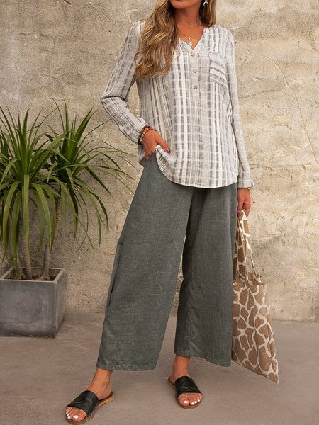 

Solid Woven Wide Leg Pants, Gray, Pants