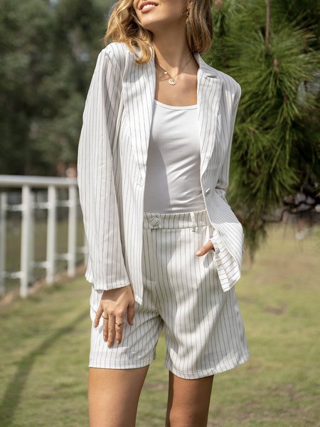 

Work Shift Lapel Suit, White, Two-piece Set