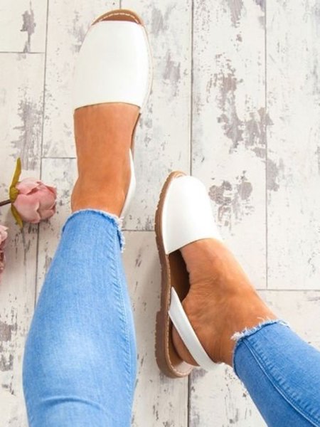 Solid Color Slip on Espadrilles Flip Flop Flats Sandals White/US 5.5 / EU 36 / UK 3.5 / CN 35
