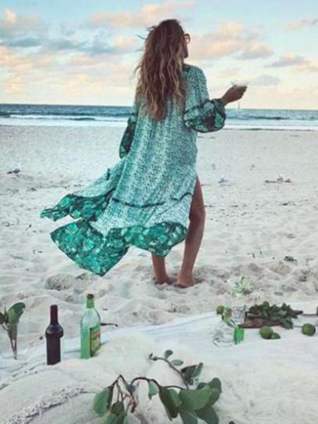 

Women's Summer Boho Long Maxi Evening Party Beach Dress, Green, Dresses