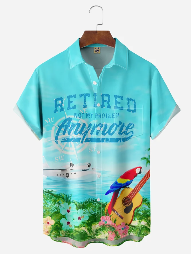 Parrots Margaritaville Themed Party Shirts Retired Not My Problem Anymore Chest Pocket Short Sleeve Hawaiian Shirt