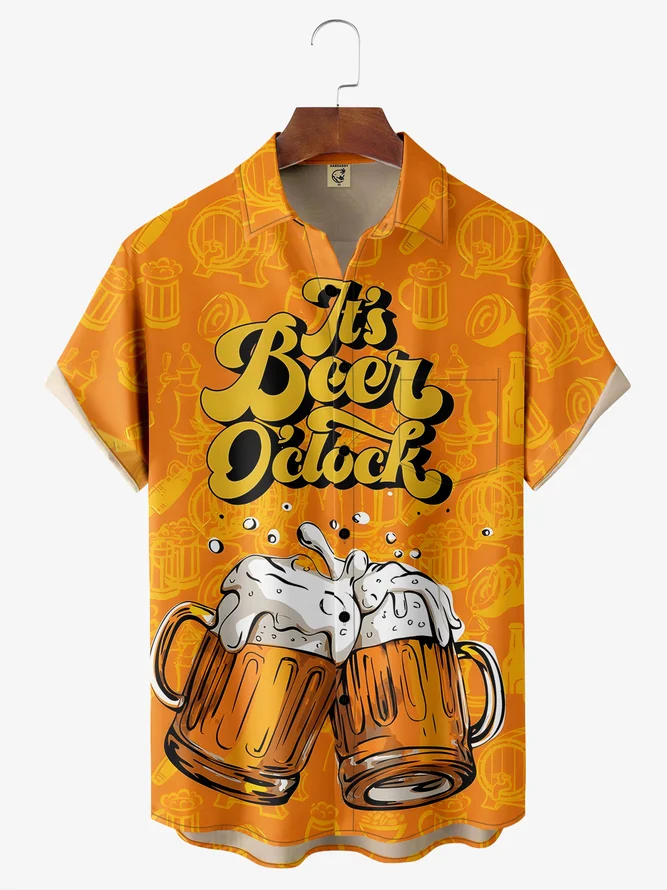 Hardaddy Funny Button Down Hawaiian Shirts It's Beer O'clock Chest Pocket Short Sleeve Casual Shirt