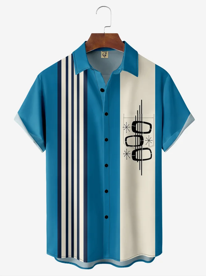 Hawaiian Shirt for Men Vintage Hawaiian Bowling Geometric Print Casual Breathable Hawaiian Short Sleeve Shirt